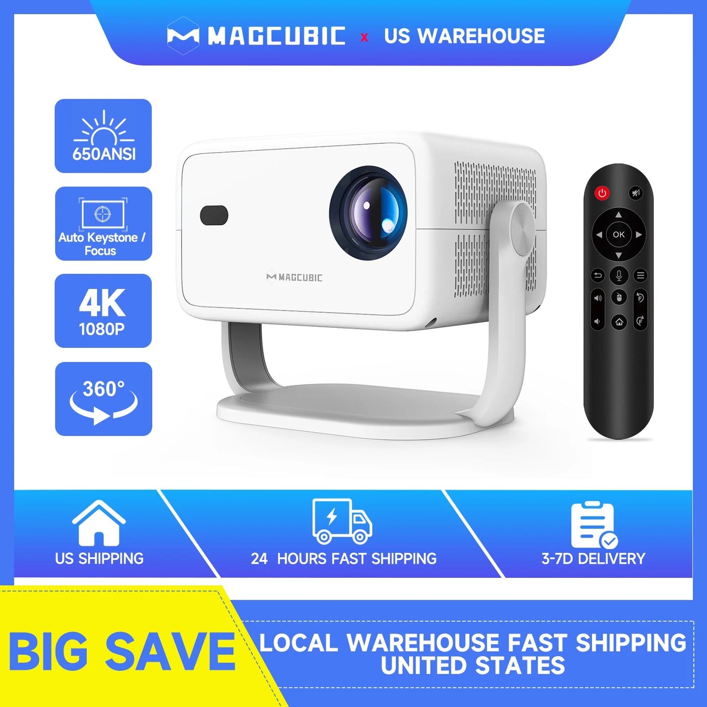 Magcubic Native 1080P Smart Projector | 650 ANSI, Android 11, Auto Keystone