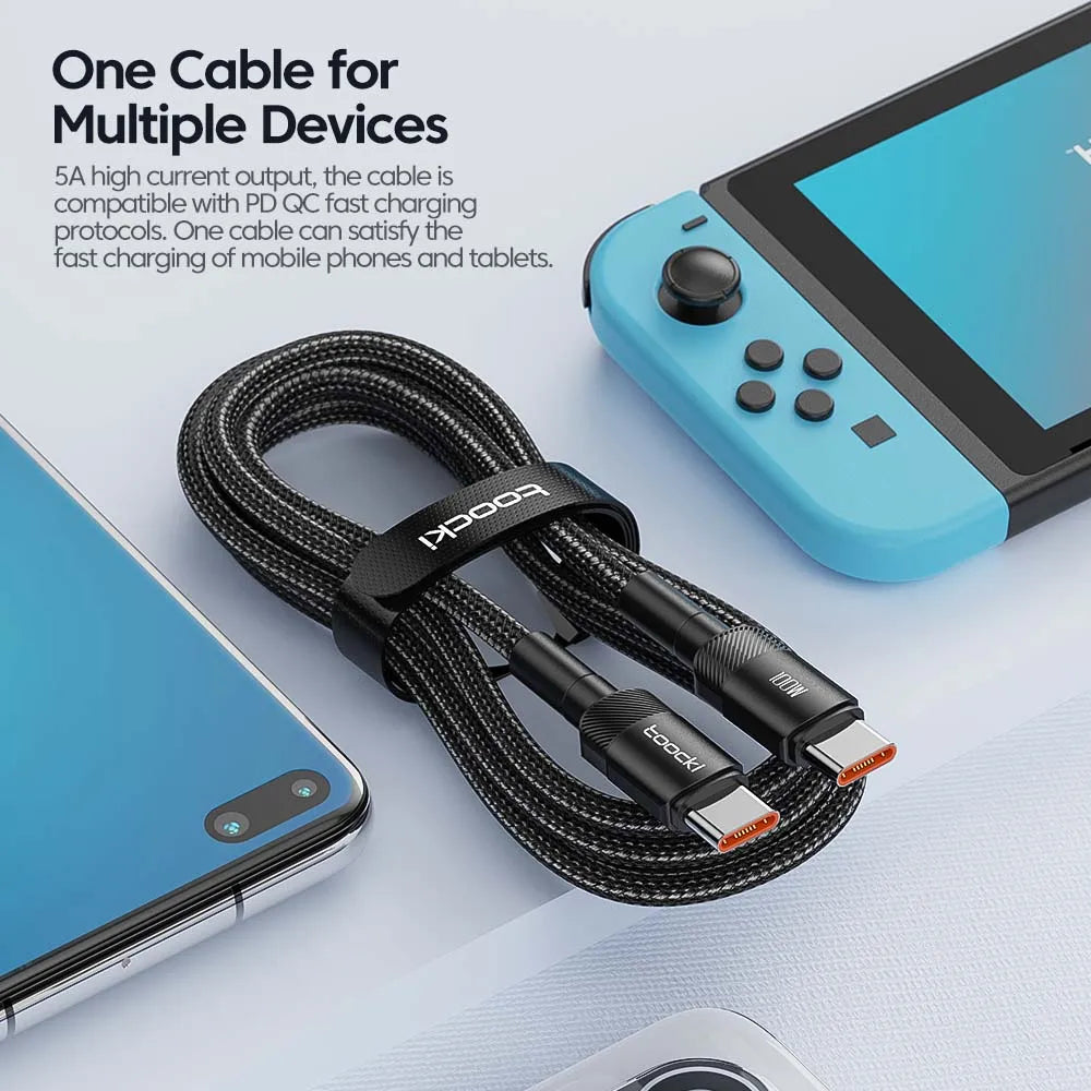 Toocki 100W USB-C to USB-C Fast Charging Cable | PD 3.0 & QC 4.0