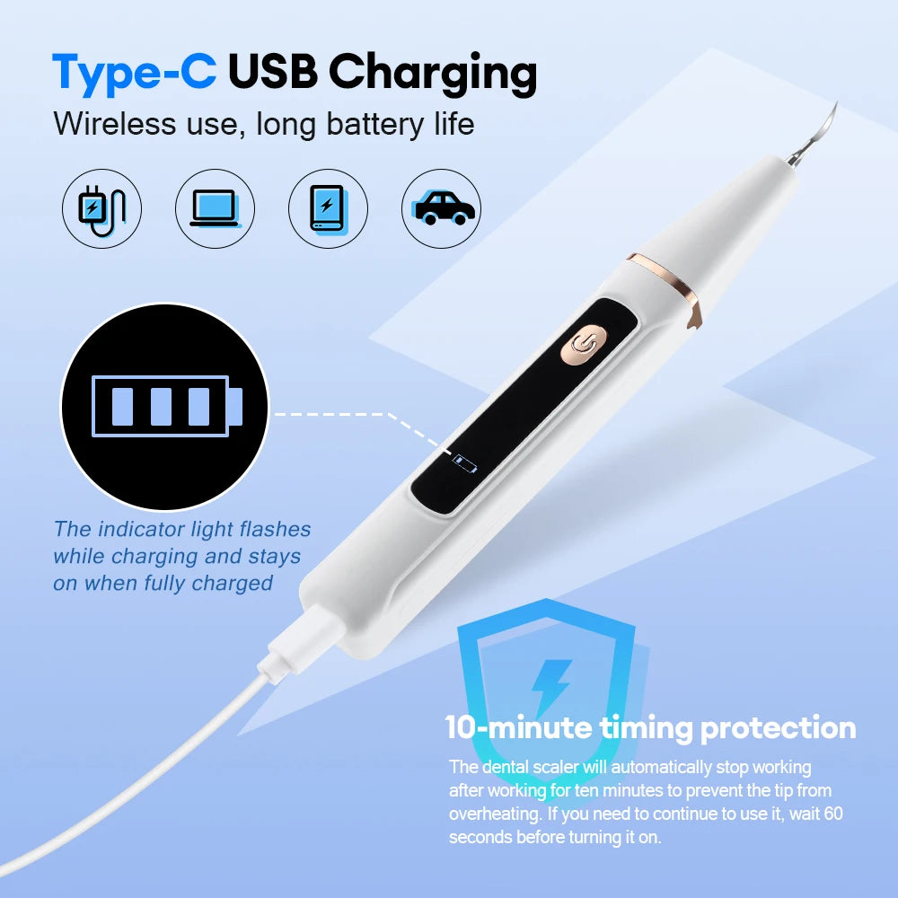 ProHome™ Ultrasonic Tooth Cleaner: Electric Plaque & Tartar Remover with LED Light