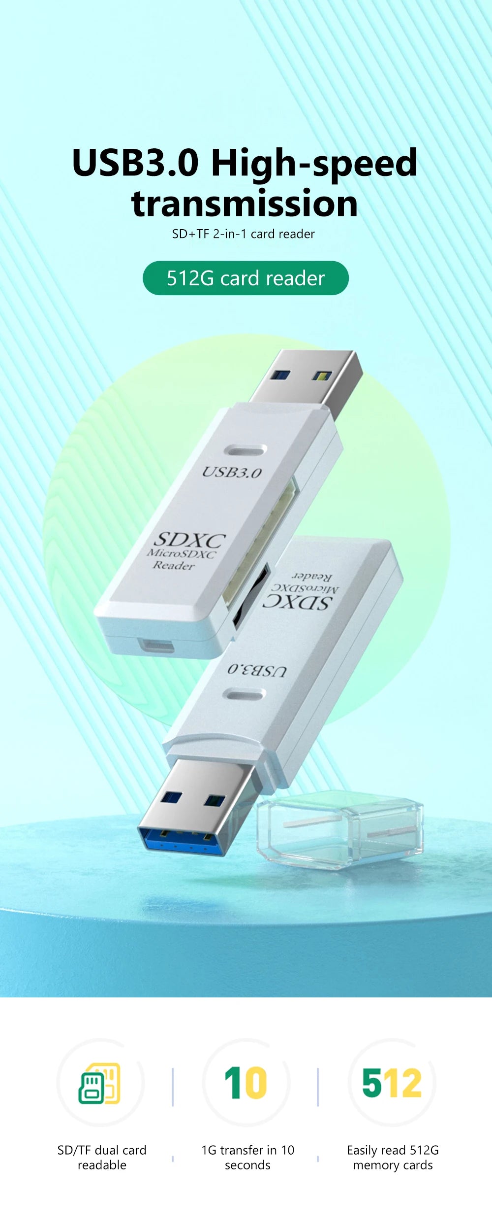 2-in-1 USB 3.0 SD & Micro SD Card Reader | High-Speed Data Transfer